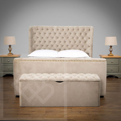 Brussels Curved Winged Studded High Footboard Bed