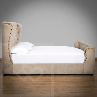 Brussels Curved Winged Studded High Footboard Bed