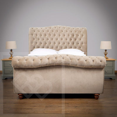 Epsom High Curve Chesterfield Sleigh Style Bed